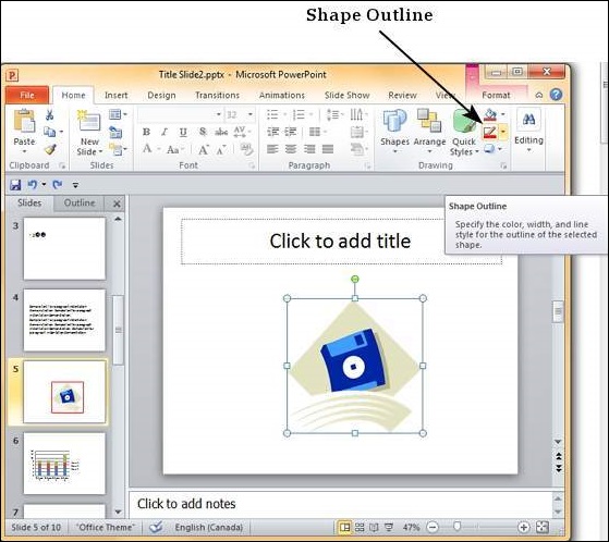 Microsoft PowerPoint 2010 中的边框和阴影