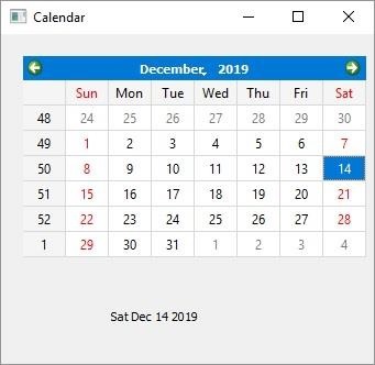 QCalendar 小部件输出