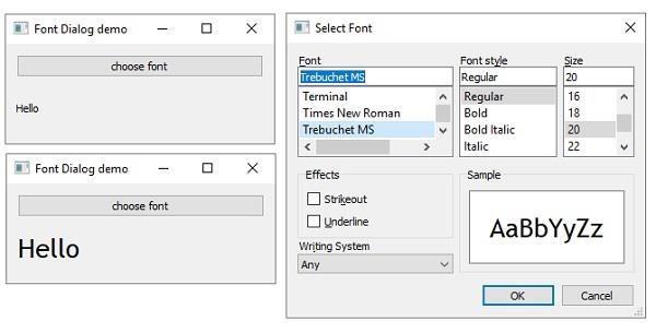 QFontDialog 小部件输出